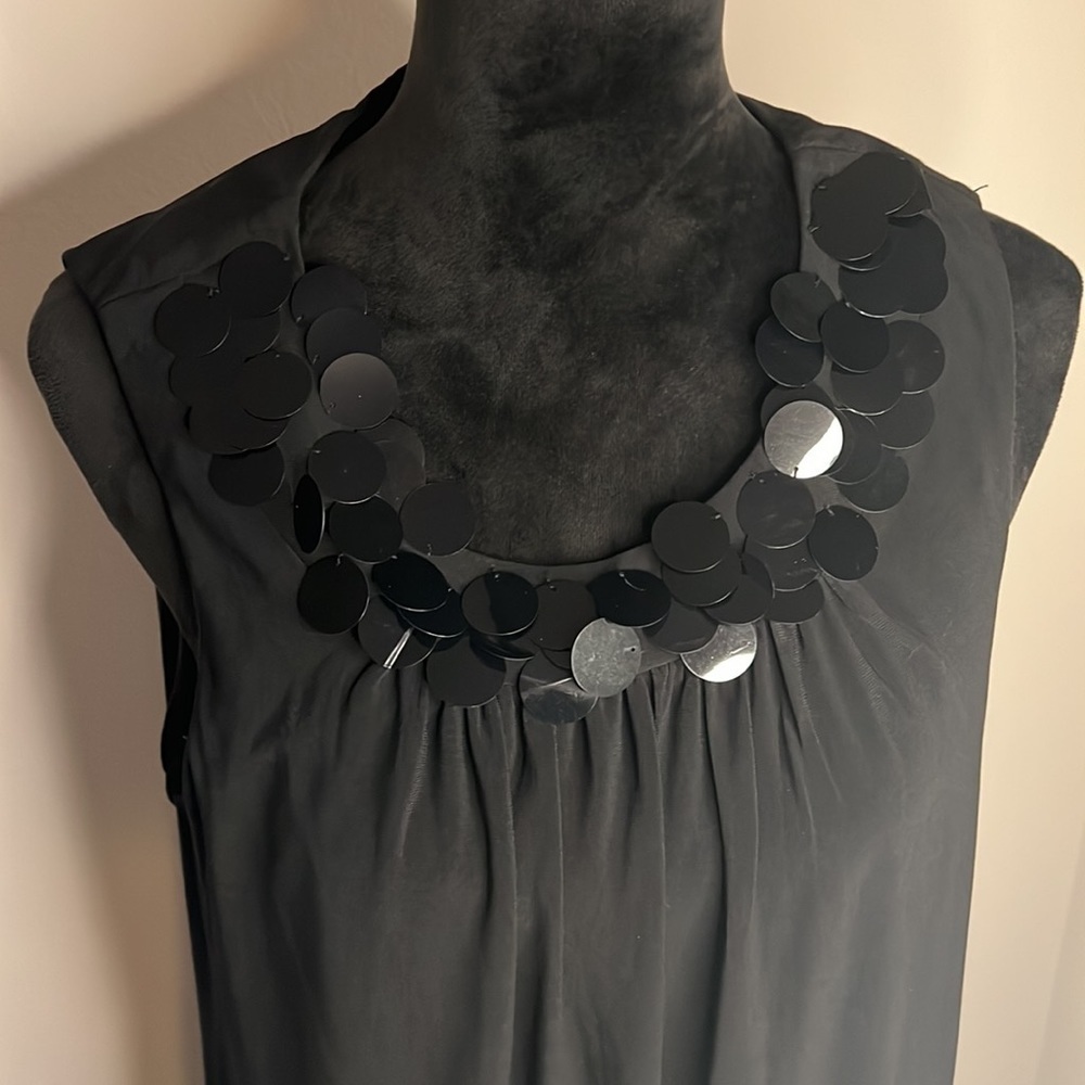 Karin Stevens black embellished collar sleeveless dress Sz 14 vintage‎